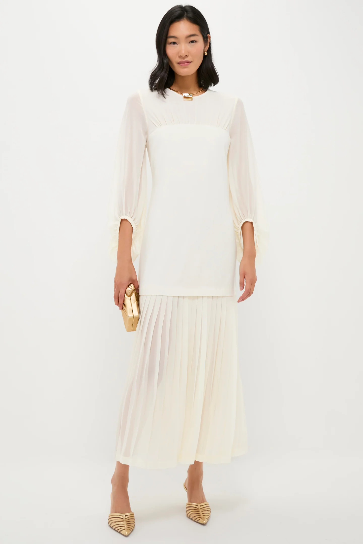 Ivory Pleated Lorraine Dress | Tuckernuck (US)