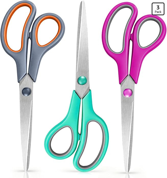 Scissors 8.5 Inch scissors all purpose for Office, Home, Sewing,and Crafts,Soft Comfort-Grip Righ... | Amazon (US)
