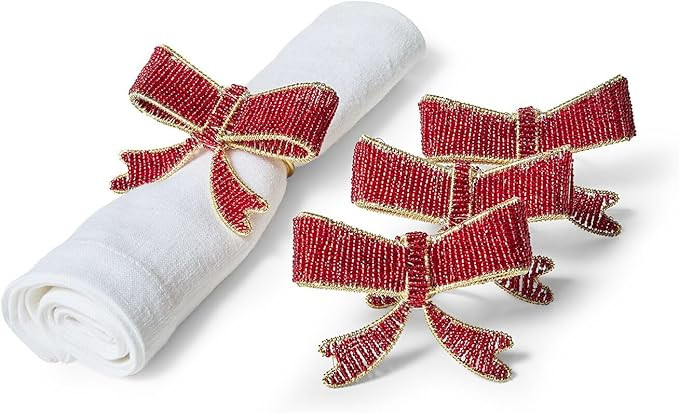 Sur La Table Beaded Bow Napkin Ring, Red | Amazon (US)