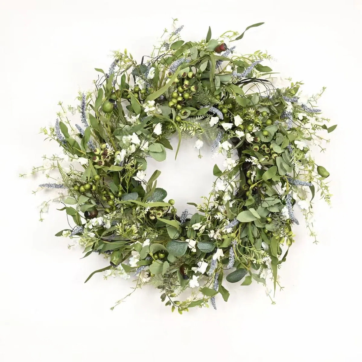 24" Artificial Farmhouse Greenery Foliage Leaves Wildflower Berry Spring Summer Front Door Wreath | Wayfair North America