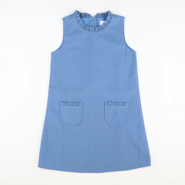 Pleated Linen Dress - Medium Blue | Southern Smocked Co.