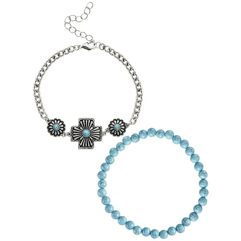 Jessica Simpson Faux Turquoise Stone Bracelet Set, Set of 2 | Walmart (US)