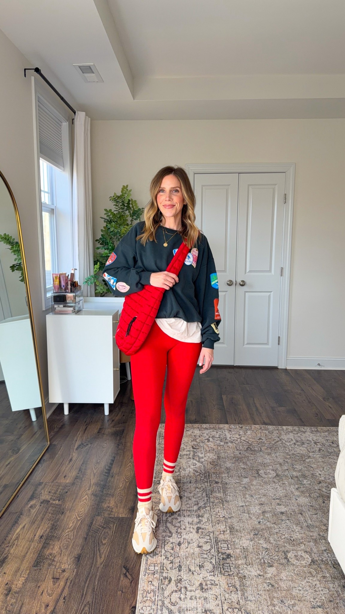 The red! The sweatshirt! 