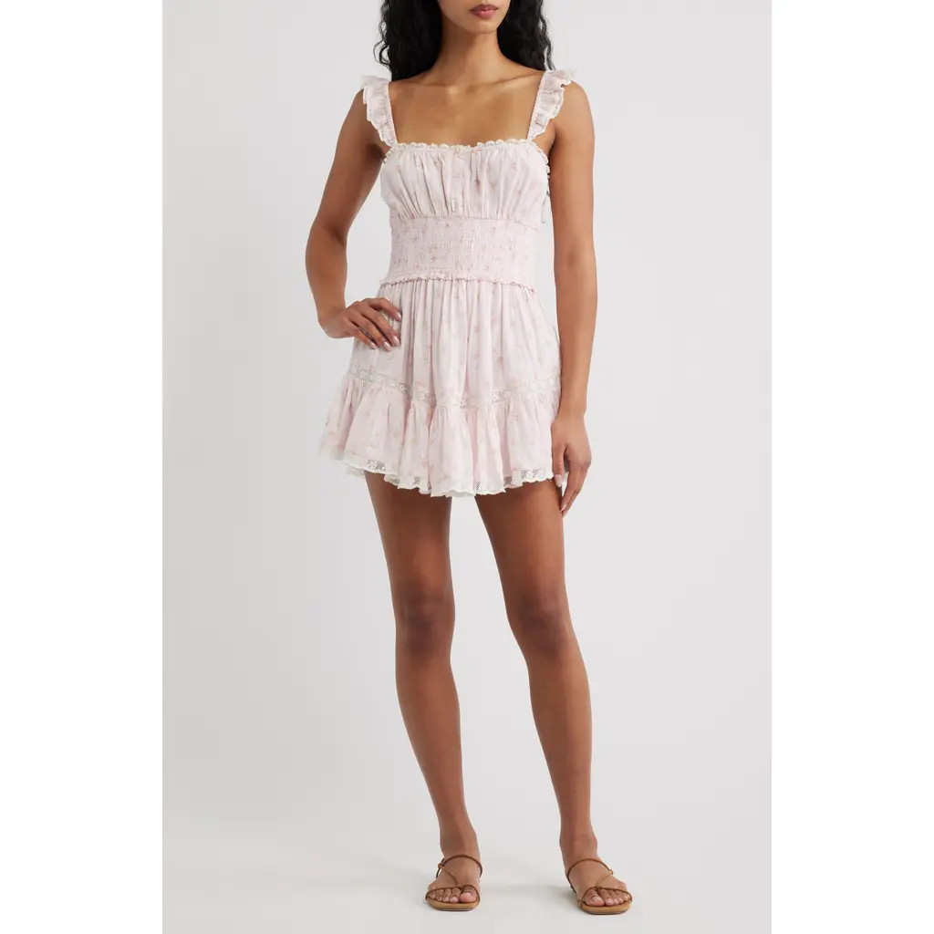 LoveShackFancy Maralina Print Ruffle Minidress in Sweet Nectar at Nordstrom, Size Medium | Nordstrom