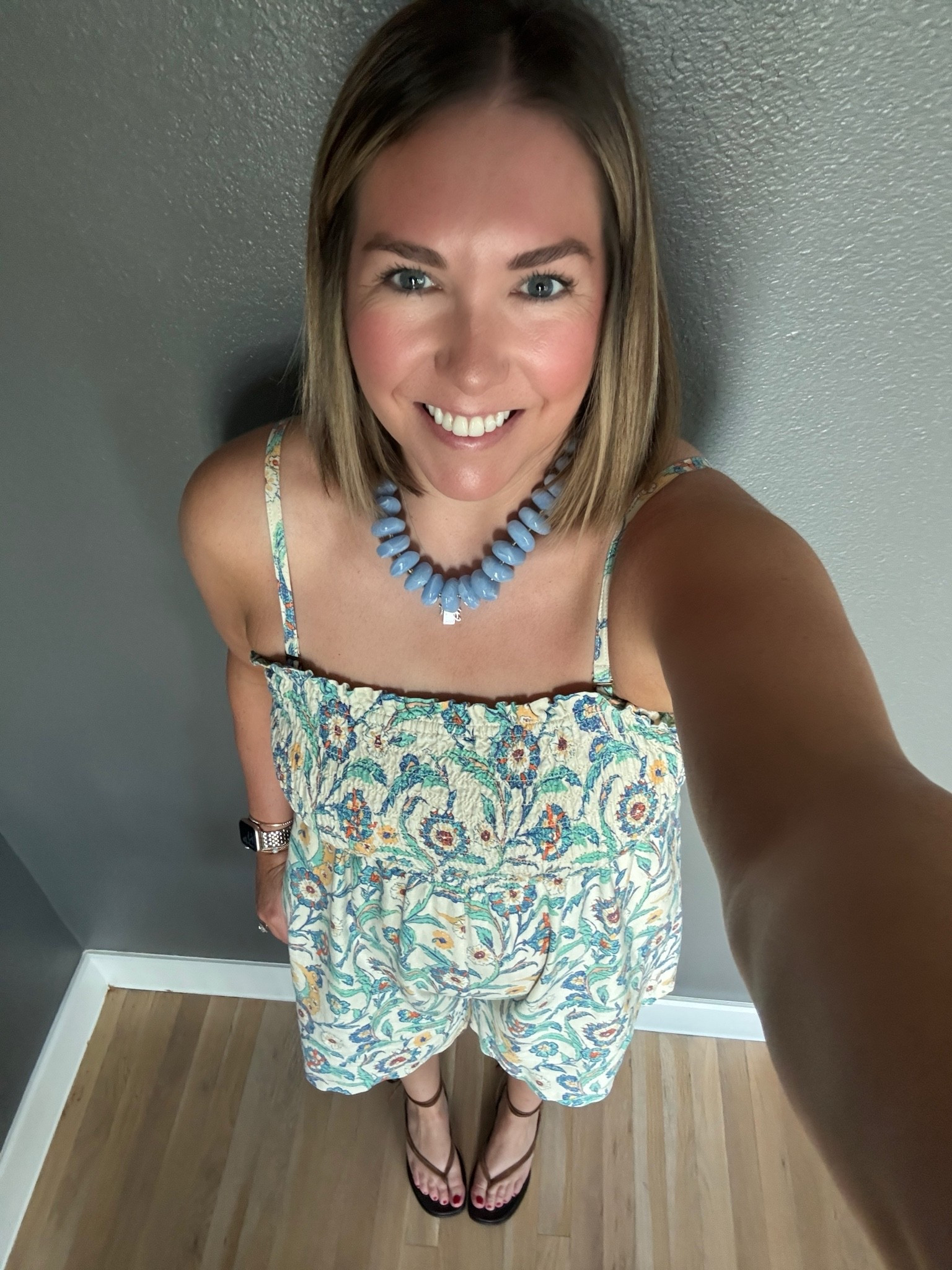 Met some friends for a little happy hour then some shopping. I pulled out this older romper because it’s so comfortable in hot weather. I’m absolutely love these wrap sandals. They are just so much fun and seem to pair with everything. Added a pop of color with a fun necklace.

#LTKootd #LTKMidsize #LTKSeasonal
