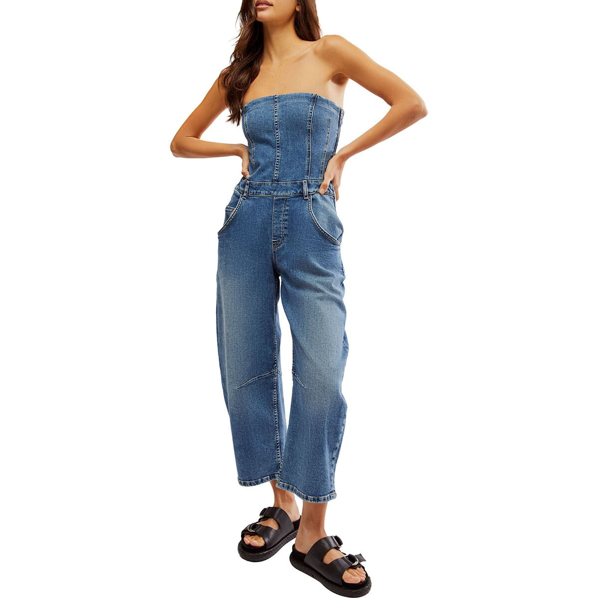 Free People Je Suis Pret Barrel Jumpsuit - Women's Petit Blue, M | Backcountry