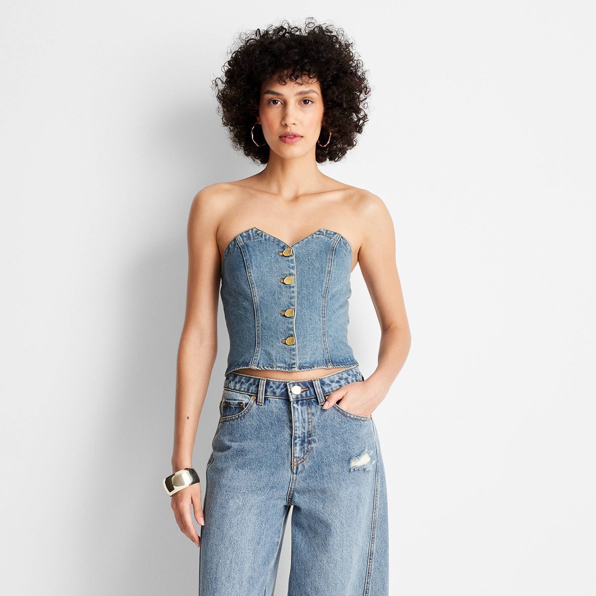 Women's Button-Front Denim Corset - Future Collective™ with Jenee Naylor Blue XXS | Target