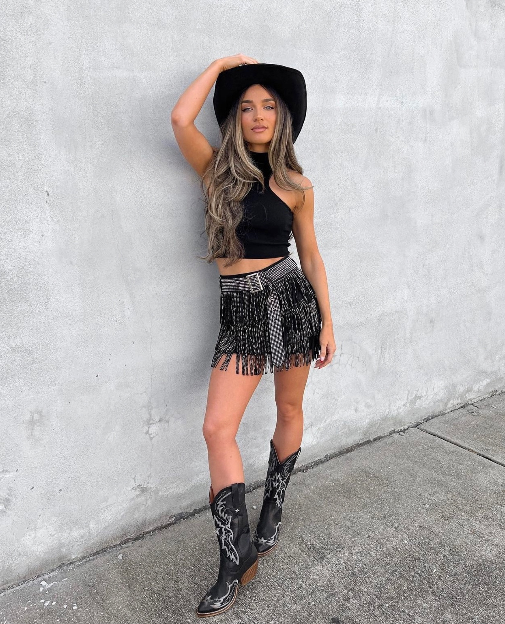 Black fringe skirt outlet western