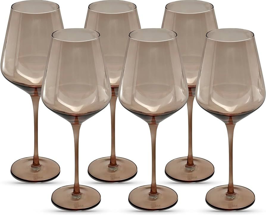 Saludi Smokey Sand Wine Glasses - Perfect for Fall, 16.5oz (Set of 6) Stemmed Single Color Glass - G | Amazon (US)
