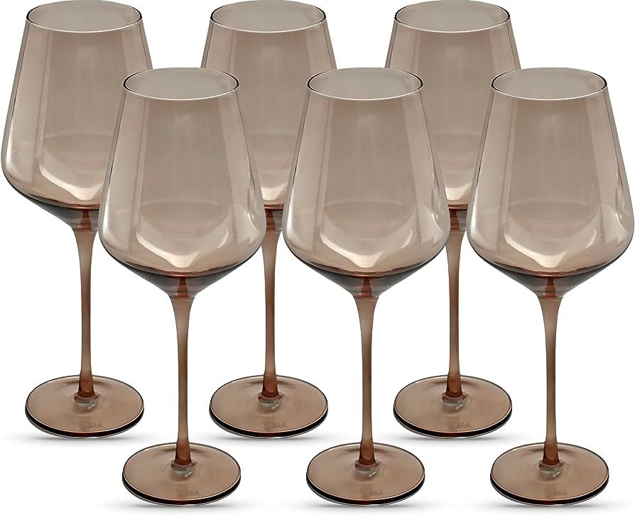 Saludi Smokey Sand Wine Glasses - Perfect for Fall, 16.5oz (Set of 6) Stemmed Single Color Glass ... | Amazon (US)