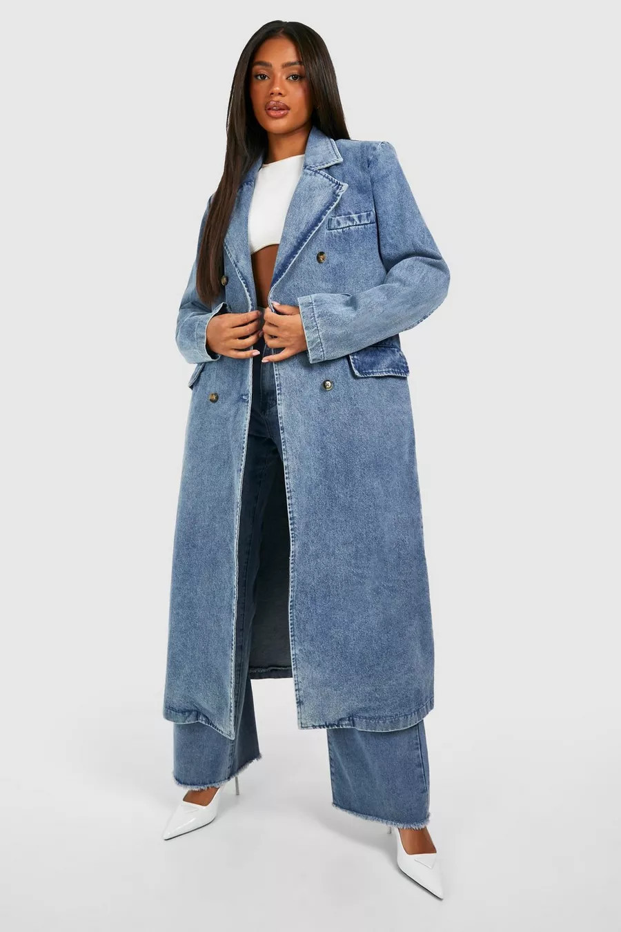 Double Breasted Denim Trench Coat | boohoo (US & Canada)