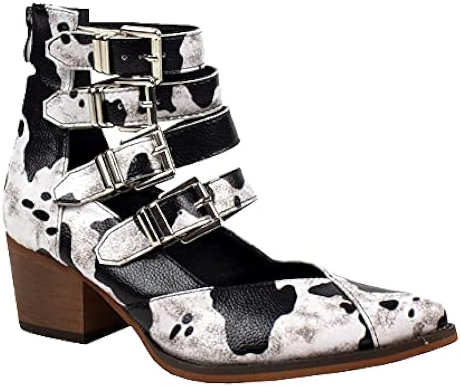 ARiderGirl Eleven Womens Cow/Crocodile print Western style Buckle straps Mid Heel back zipper Ankle  | Amazon (US)