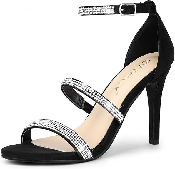 Allegra K Women's Strappy Rhinestone Heel Sandals | Amazon (US)
