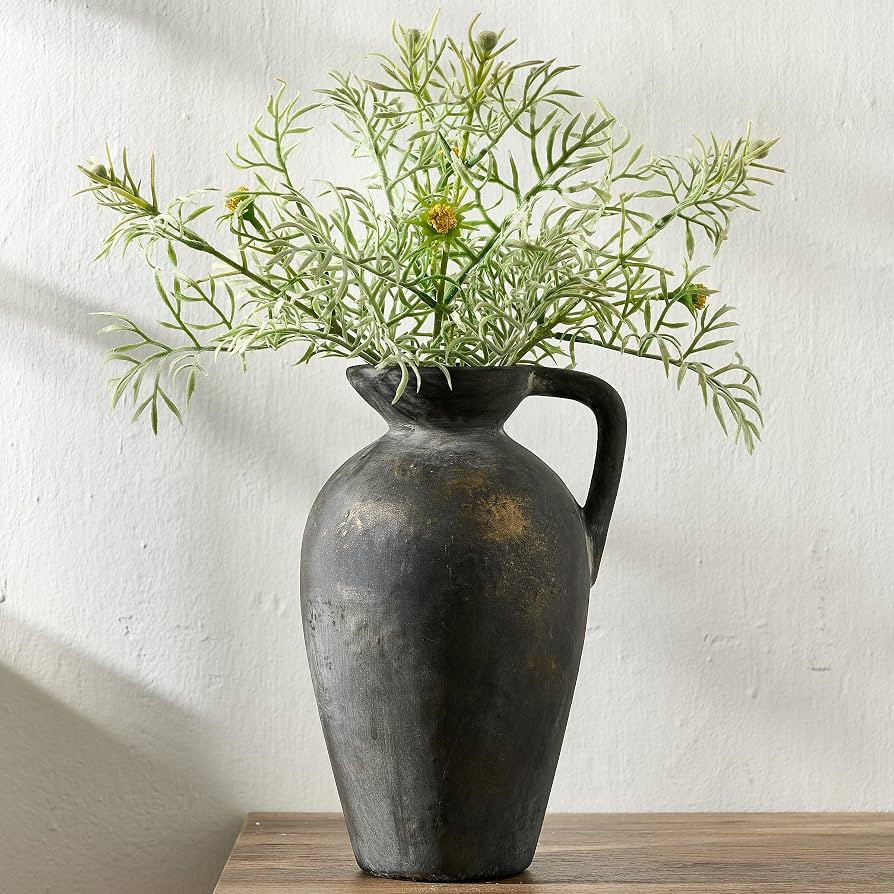 PORCER Antique Rustic Ceramic Vase, 9.3 Inch Tall Large Terracotta Vase with Handle, Vintage Farm... | Amazon (US)