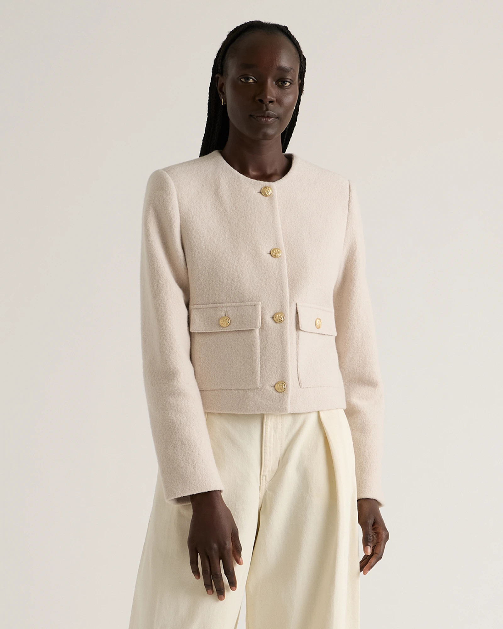 100% Merino Wool Collarless Cropped Jacket | Quince