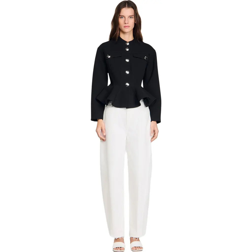 SANDRO Cropped ruffled peplum jacket in Black at Nordstrom, Size 34 Eu | Nordstrom
