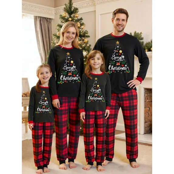 Jaweiwi Family Matching Christmas Pajamas Set, Letter Snowflake Print Long-Sleeved T shirt Tops +... | Walmart (US)