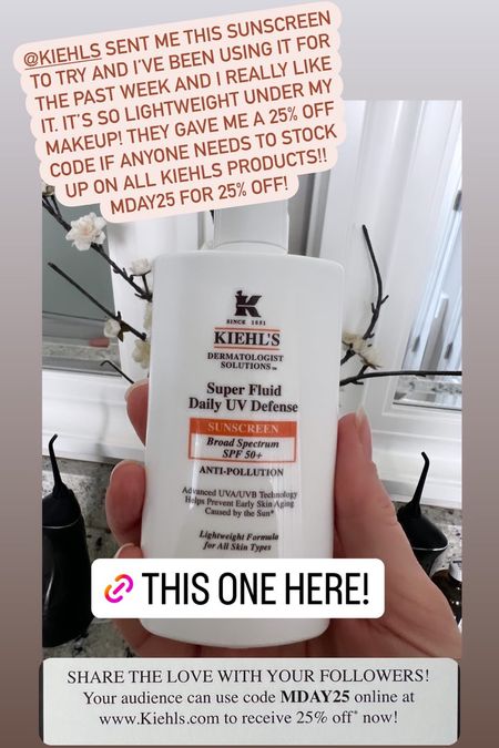 I’ve been loving this sunscreen under makeup! MDAY25 for 25% off all Kiehls products! 

#LTKFind #LTKsalealert #LTKunder50
