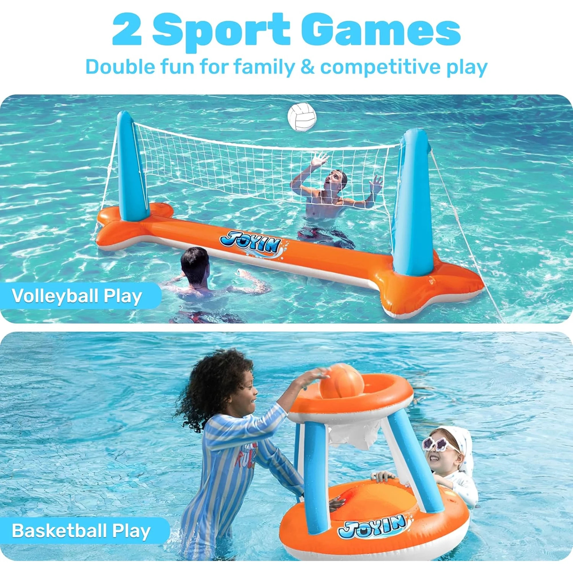 Joyfy 2-in-1 Inflatable Pool Toys Set with Pool Volleyball & Pool Basketball Hoop, Summer Pool Ga... | Walmart (US)