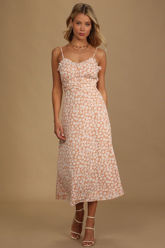 Timeless Touch Peach Floral Print A-Line Midi Dress | Lulus (US)