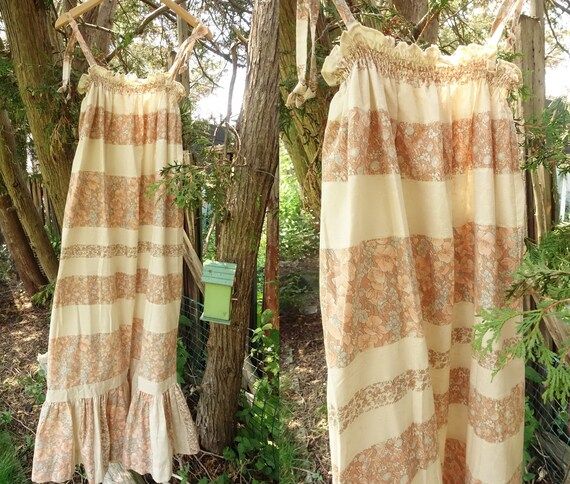 70s Sundress Vintage 1970s Boho Floral Maxi Dress Ruffle Hem Medium | Etsy (US)