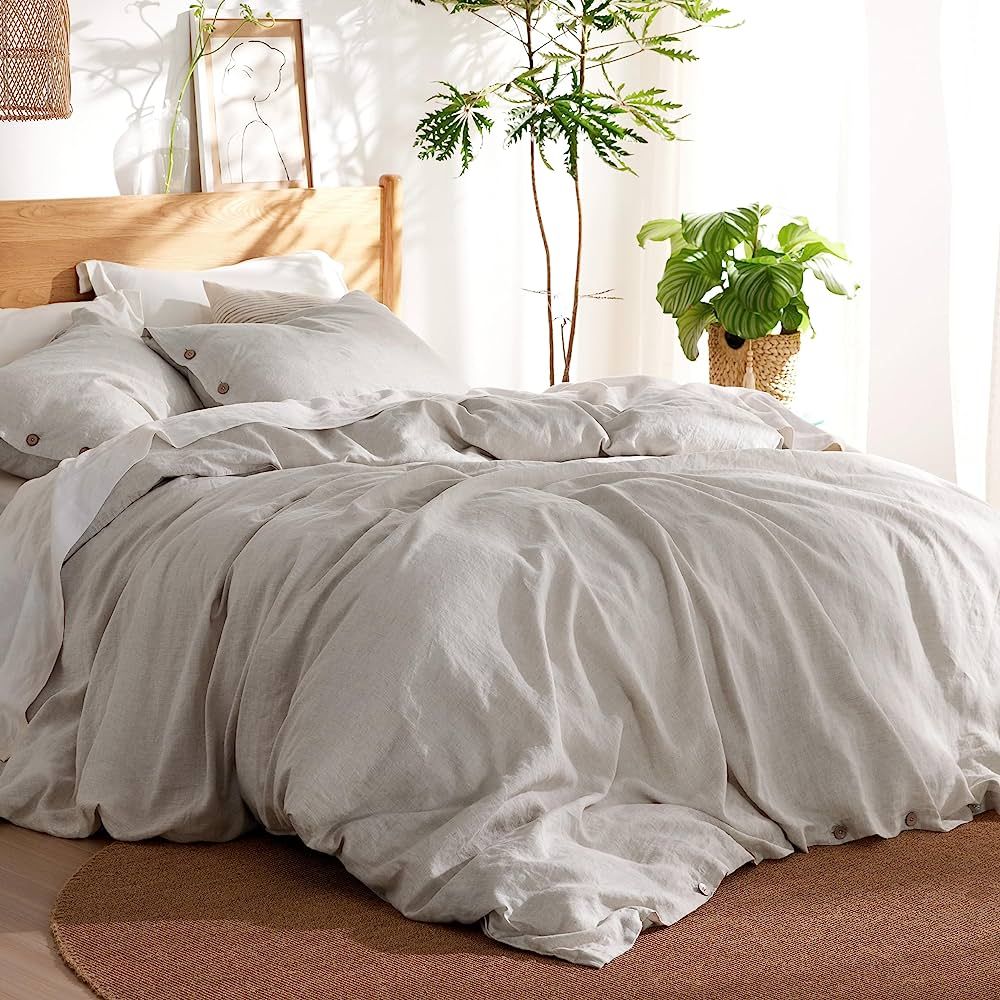 Bedsure Linen Duvet Cover Queen - Linen Cotton Blend Duvet Cover Set, Linen Color, 3 Pieces, 1 Du... | Amazon (US)