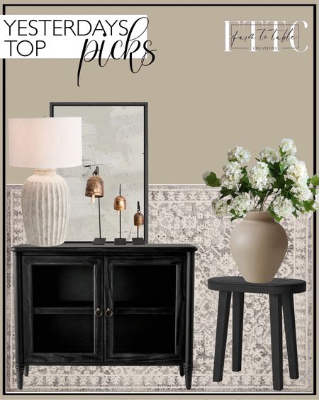 Yesterday’s Top Picks. Follow @farmtotablecreations on Instagram for more inspiration.

Anders Tall Terra Cotta Table Lamp  White Grunge Paint Stroke Collage Abstract Shapes " Painting Print on Canvas. Killybrooke 2 Door Glass Cabinet Black - Threshold designed with Studio McGee. Gigi - GIG-01 Area Rug Magnolia Home by Joanna Gaines x Loloi. Woodland Carved Wood Accent Table. 25" Faux Snowball Flower in Cream/Green, Real Touch Flowers, Faux Botanicals. Retro Flower Vase, Crock Milk Can Shape, Flower Arrangement, Nordic Ornament Living Room Decoration, Coconut Cafe. Bell Stands Vintage Inspired Copper Bells Meta Iron Bells Stands Luxe B Co. console inspo. Entryway inspo. 

#LTKhome #LTKsalealert #LTKfindsunder50