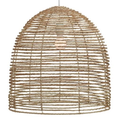 Woven Beehive Coastal Beach Natural Brown Rattan Dome Chandelier | Kathy Kuo Home