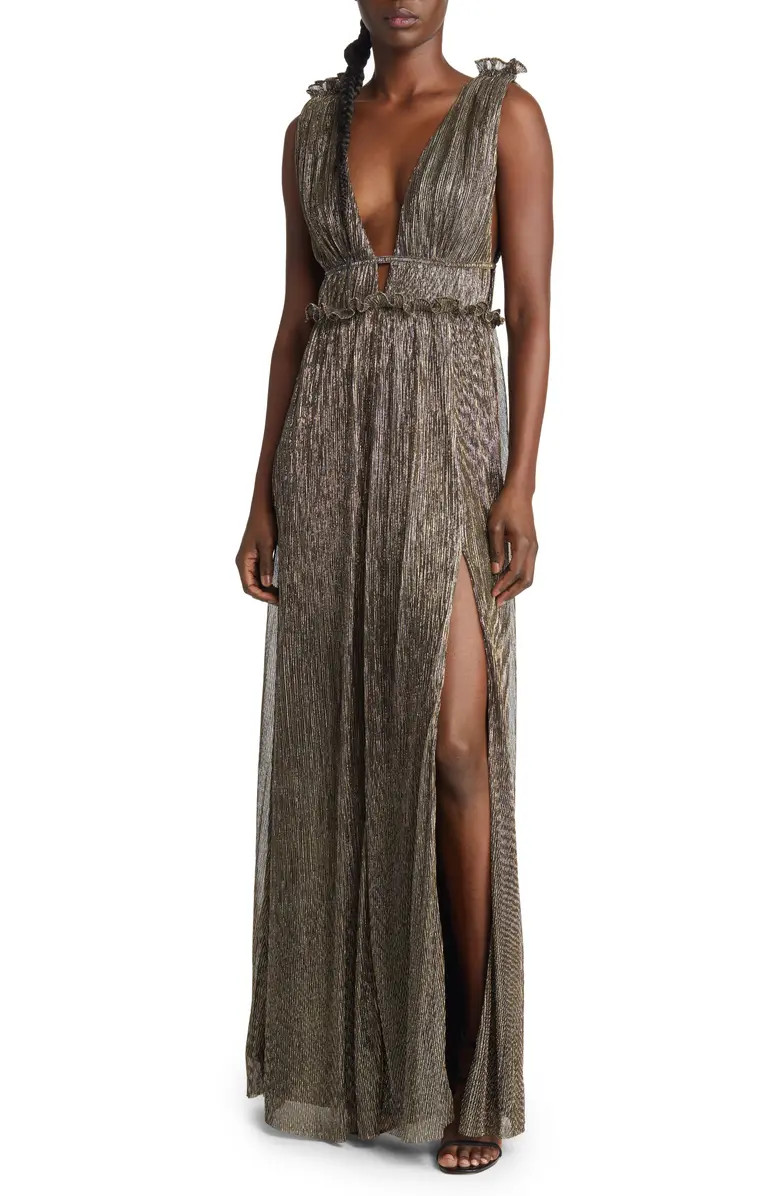 Lulus Spotlight On You Ruffle Trim Metallic Maxi Dress | Nordstrom | Nordstrom