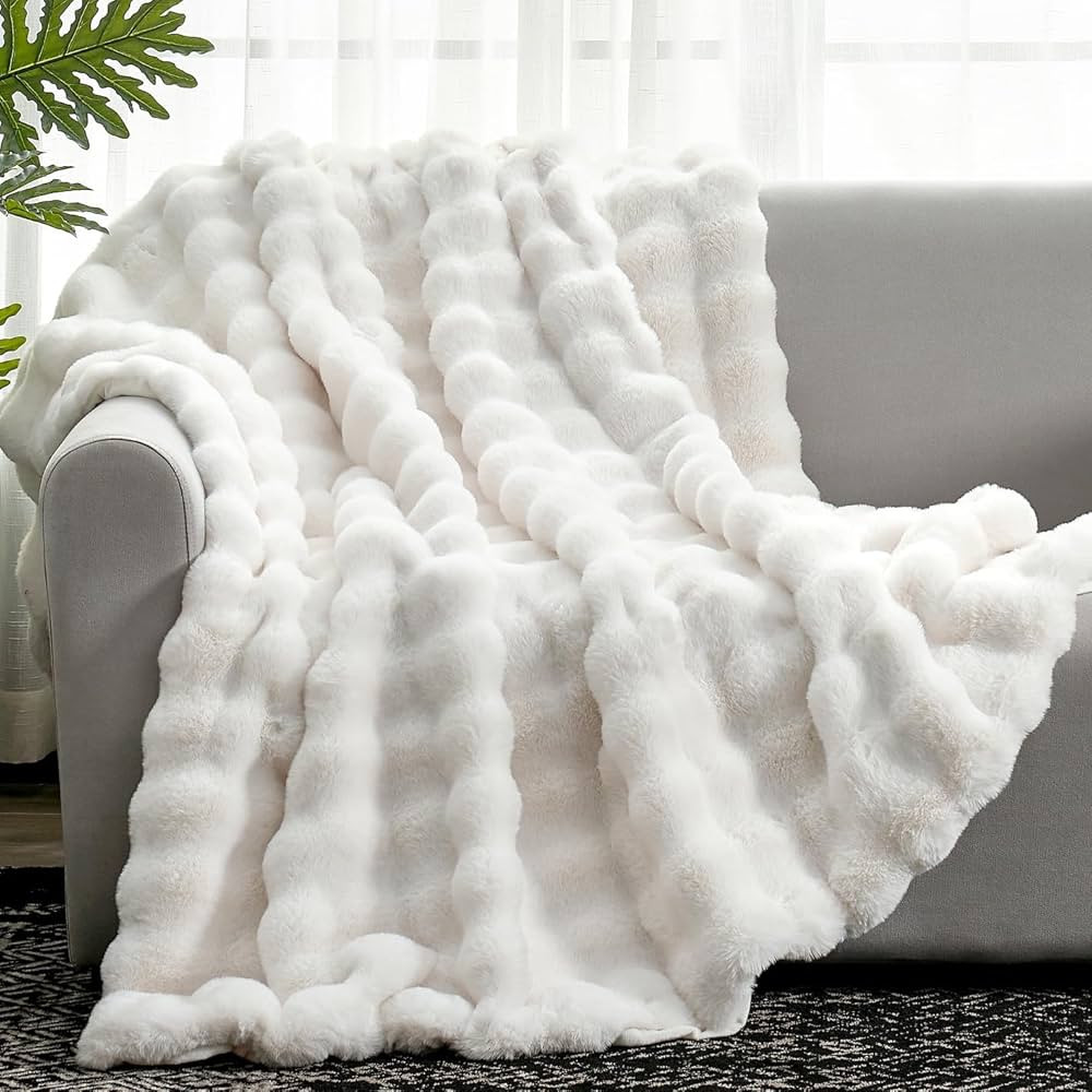 Cozy Bliss Faux Fur Throw Blanket for Couch, Fuzzy Soft Plush Thick Bubble Blanket for Sofa Bedro... | Amazon (US)