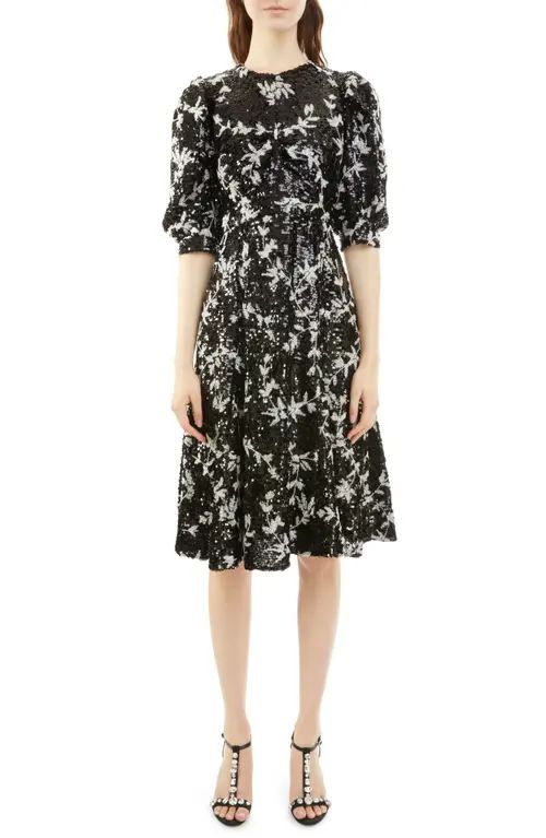 Erdem Emiliana Vine Sequin A-Line Dress in Black/White at Nordstrom, Size 12 Us | Nordstrom