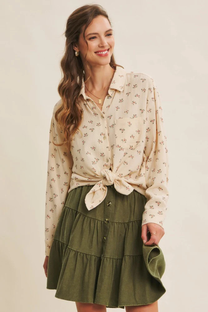 Cream Floral Cotton Gauze Oversized Button-Down Shirt | PinkBlush Maternity