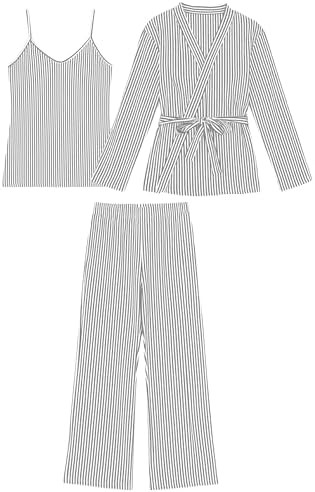 Tanming Womens Pjs Sets 3 Piece Lounge Sets Striped Wrap Top Camisole Wide Leg Pants Cute Soft Pa... | Amazon (US)