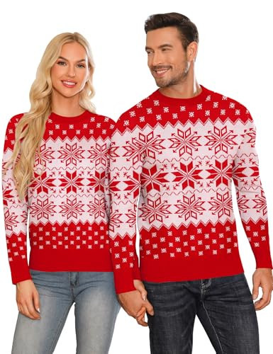 LecGee Christmas Sweaters for Women Trendy Crewneck Long Sleeve Reindeer and Snowflake Knitted Sweaters | Amazon (US)