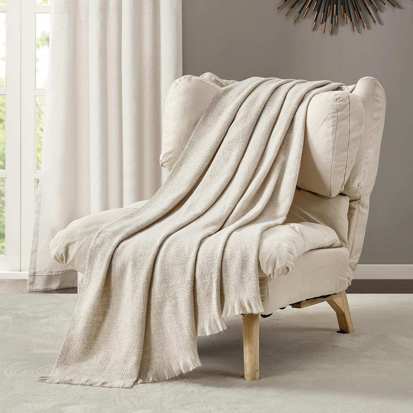Amazon.com: BOURINA Faux Cashmere Fringe Throw Blanket Decorative Lightweight Throw Soft Cozy for Bed or Sofa Outdoor Blanket, 50x70 Inches Beige : Home & Kitchen | Amazon (US)