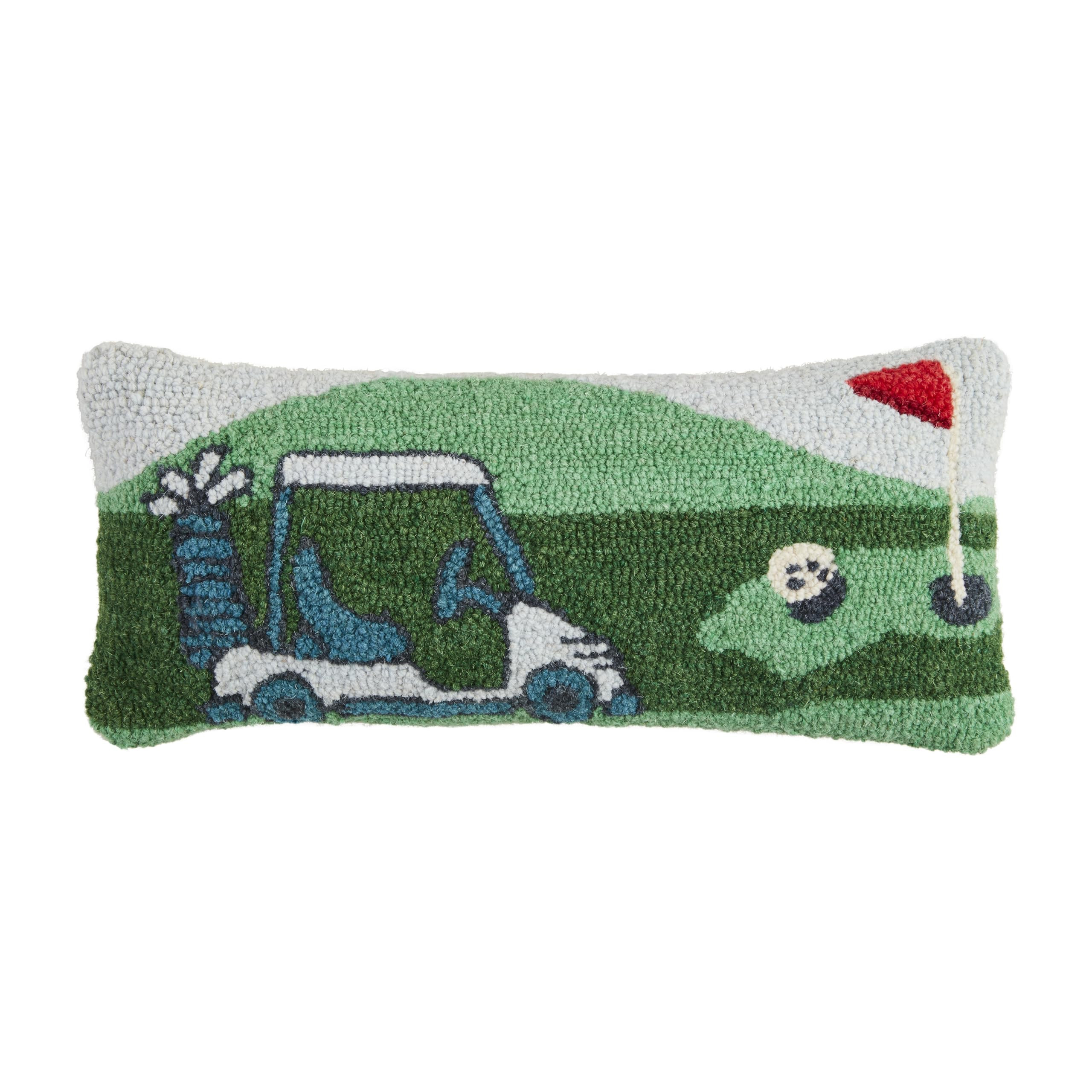 Mud Pie Golf Scene Hooked Wool Pillow; 8" X 18" | Amazon (US)