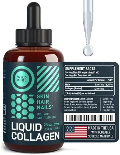 Liquid Collagen Peptides with Biotin - Wild Fuel Sublingual Support Drops - 10,000mcg Collagen, 5... | Amazon (US)