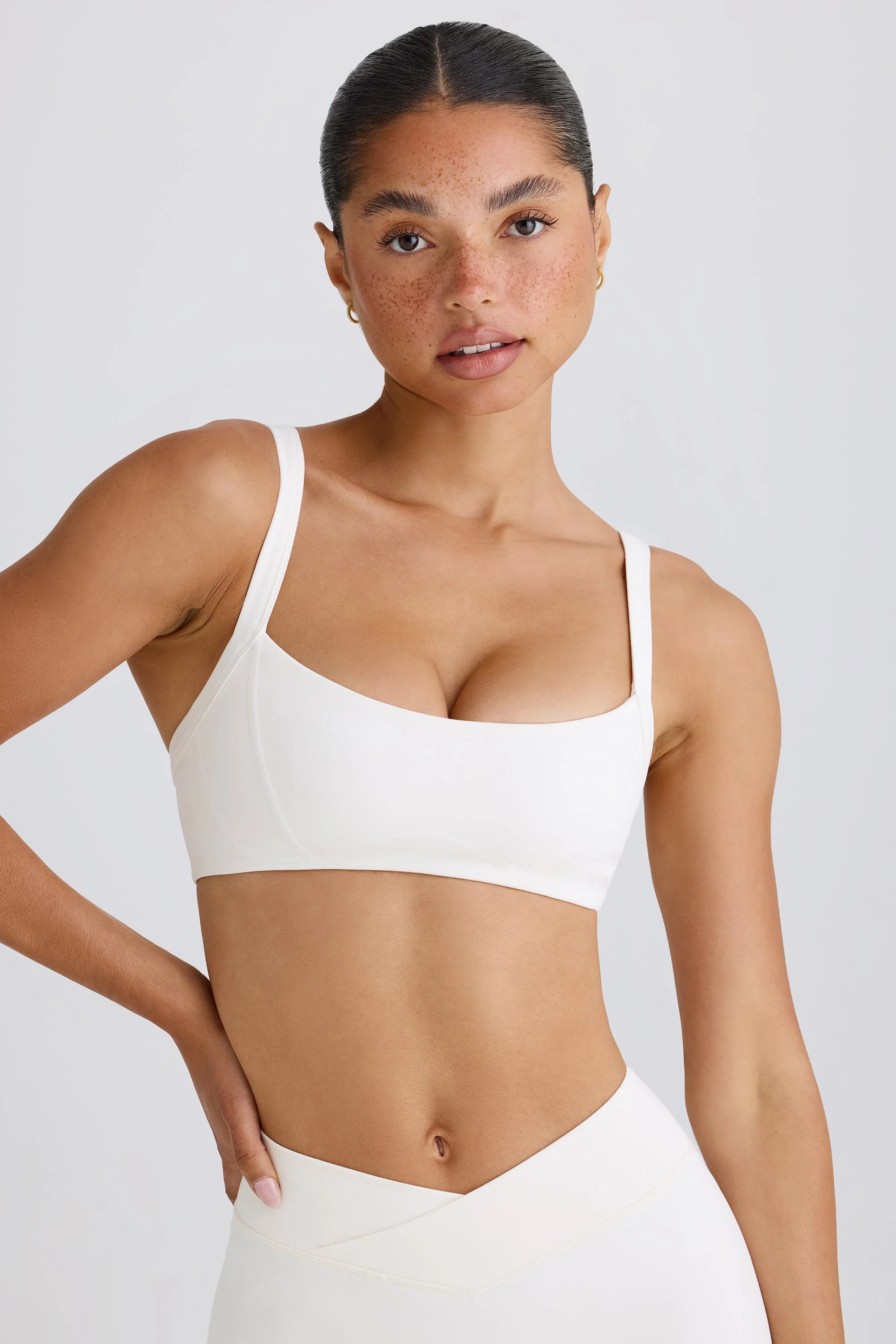 Soft Active Contrast-Trim Sports Bra in White | Oh Polly