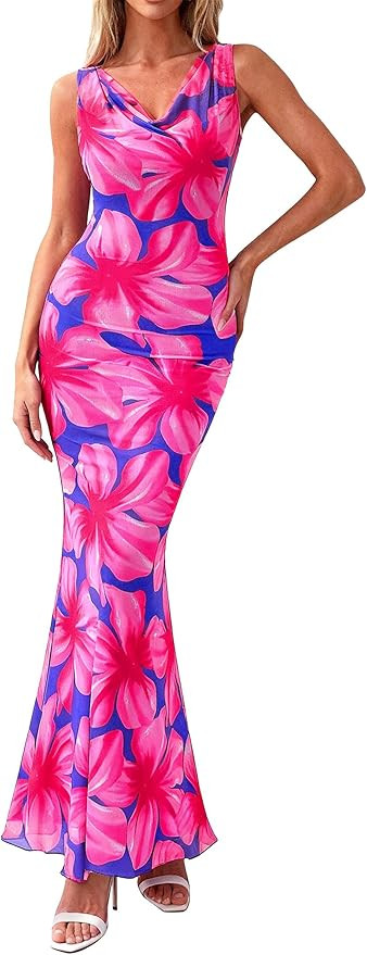 PRETTYGARDEN Women's Wedding Guest Dresses Summer 2026 Cowl Neck Sleeveless Bodycon Beach Vacatio... | Amazon (US)