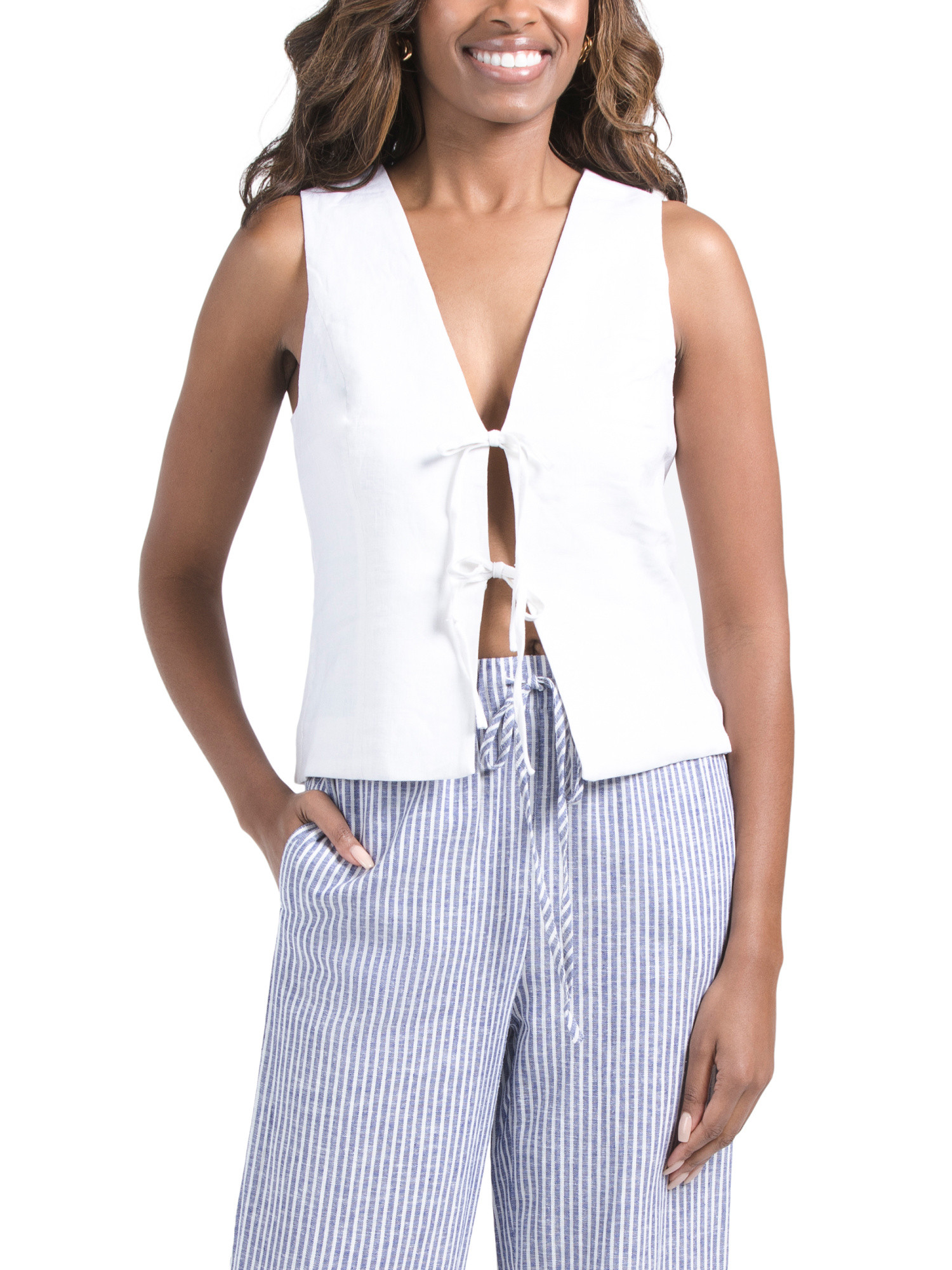 Linen Blend Contemp Yan Dye Front Tie Vest | Women | Marshalls | Marshalls