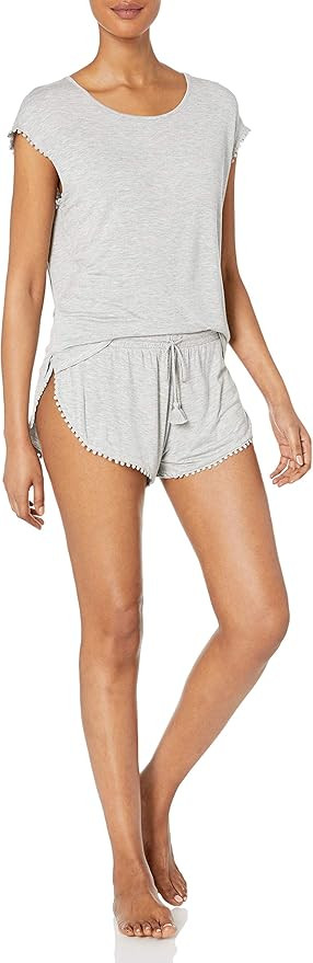 Amazon Brand - Mae Women's Sleepwear Curved Trim T Shirt and Short Pajama Set | Amazon (US)