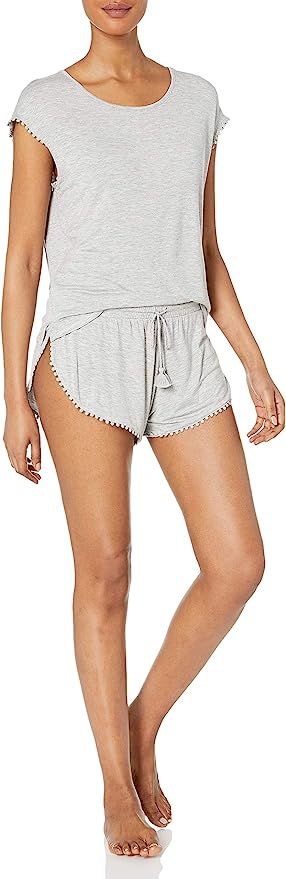 Amazon Brand - Mae Women's Sleepwear Curved Trim T Shirt and Short Pajama Set | Amazon (US)