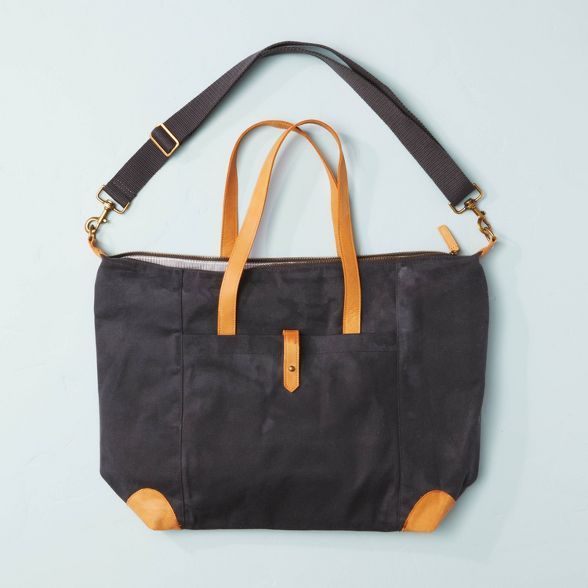 Waxed Canvas & Leather Weekender Tote Bag Dark Gray/Tan - Hearth & Hand™ with Magnolia | Target