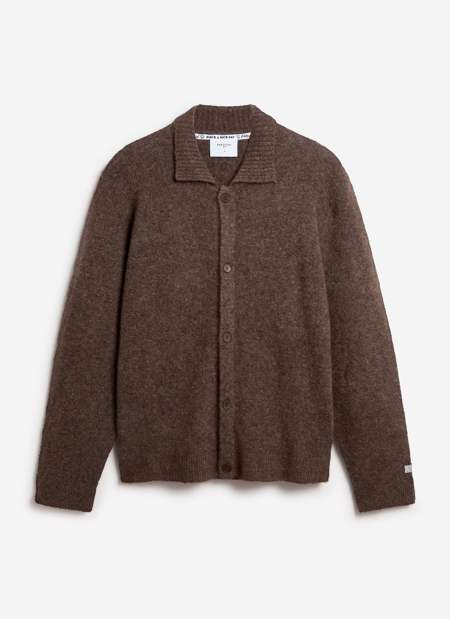 Men's Brown Collared Neck Cardigan | Men's Knitwear | Wool Blend | Percival Menswear