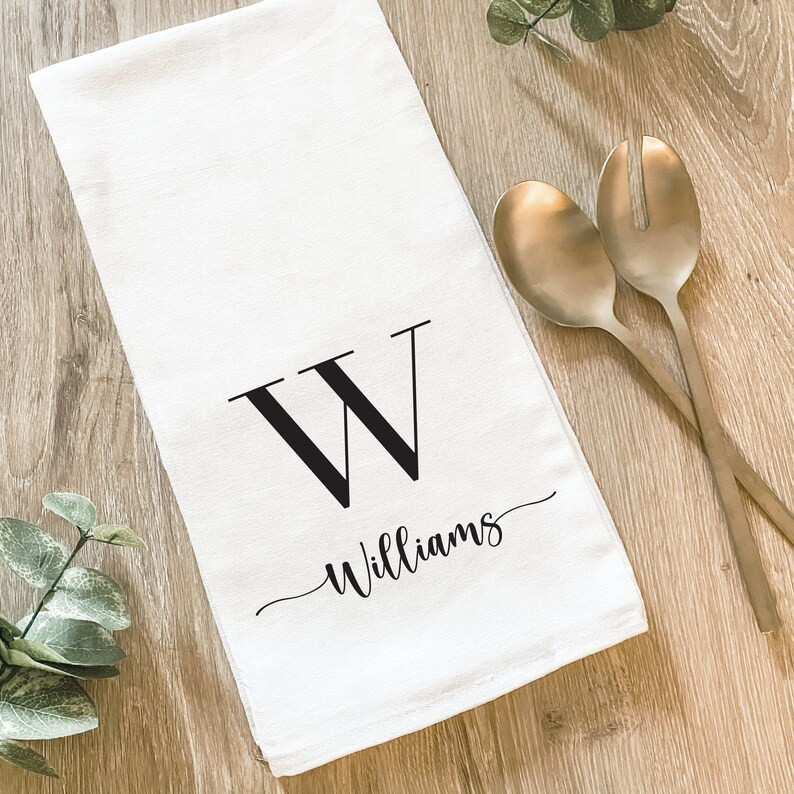 Personalized Tea Towel, Initial Dish Towel, Personalized Kitchen Decor, Bridal Shower Wedding Gif... | Etsy (US)