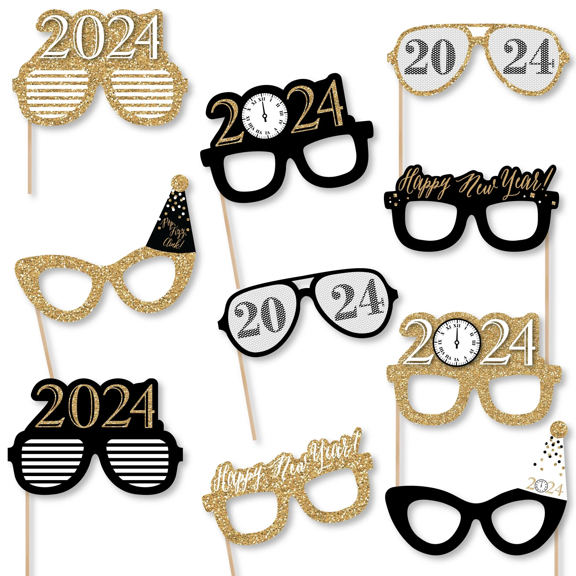 Big Dot of Happiness New Year's Eve Glasses - Gold - 2024 Paper Card Stock New Year's Party Photo... | Walmart (US)