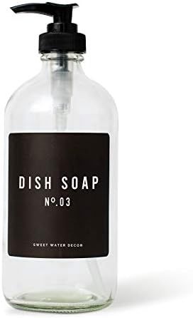 Sweet Water Decor Clear Glass Bottle Refillable Soap Dispenser | Modern Farmhouse Kitchen | 16 oz... | Amazon (US)