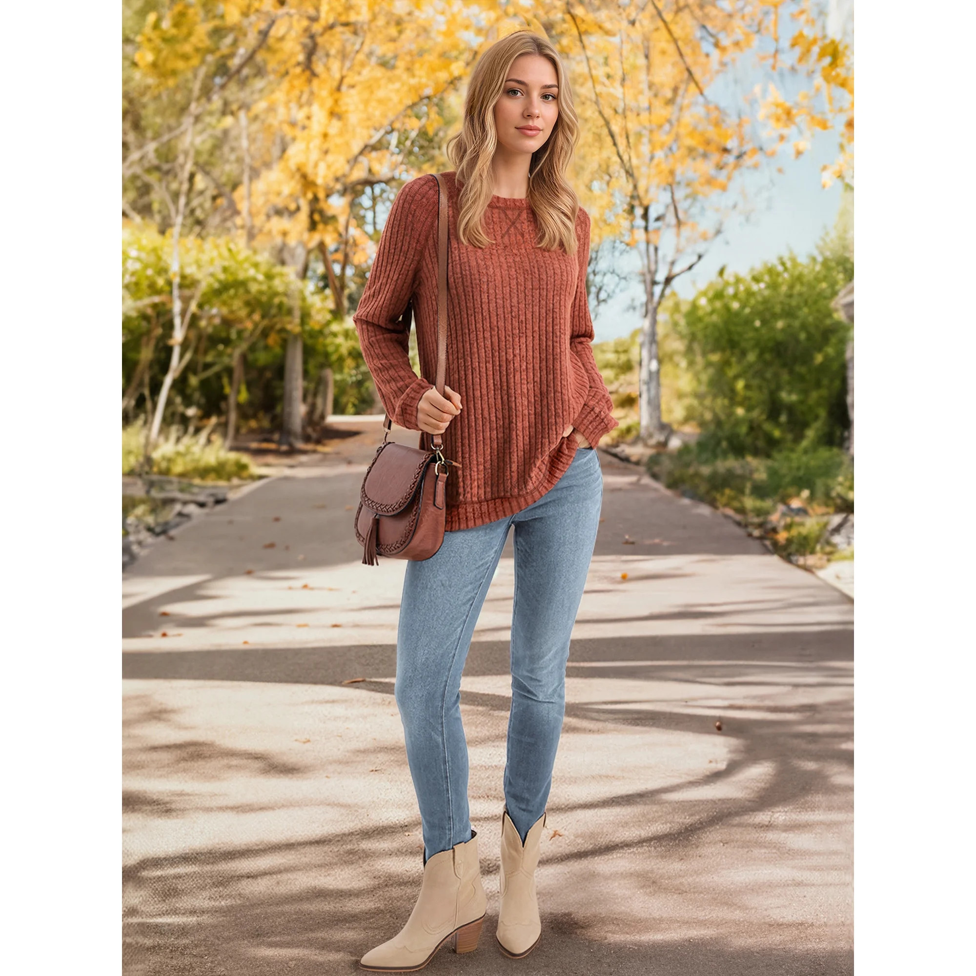 OALUXE Long Sleeve Shirts for Women Dressy Casual Tunic Tops Crewneck Side Split Lightweight Pull... | Walmart (US)