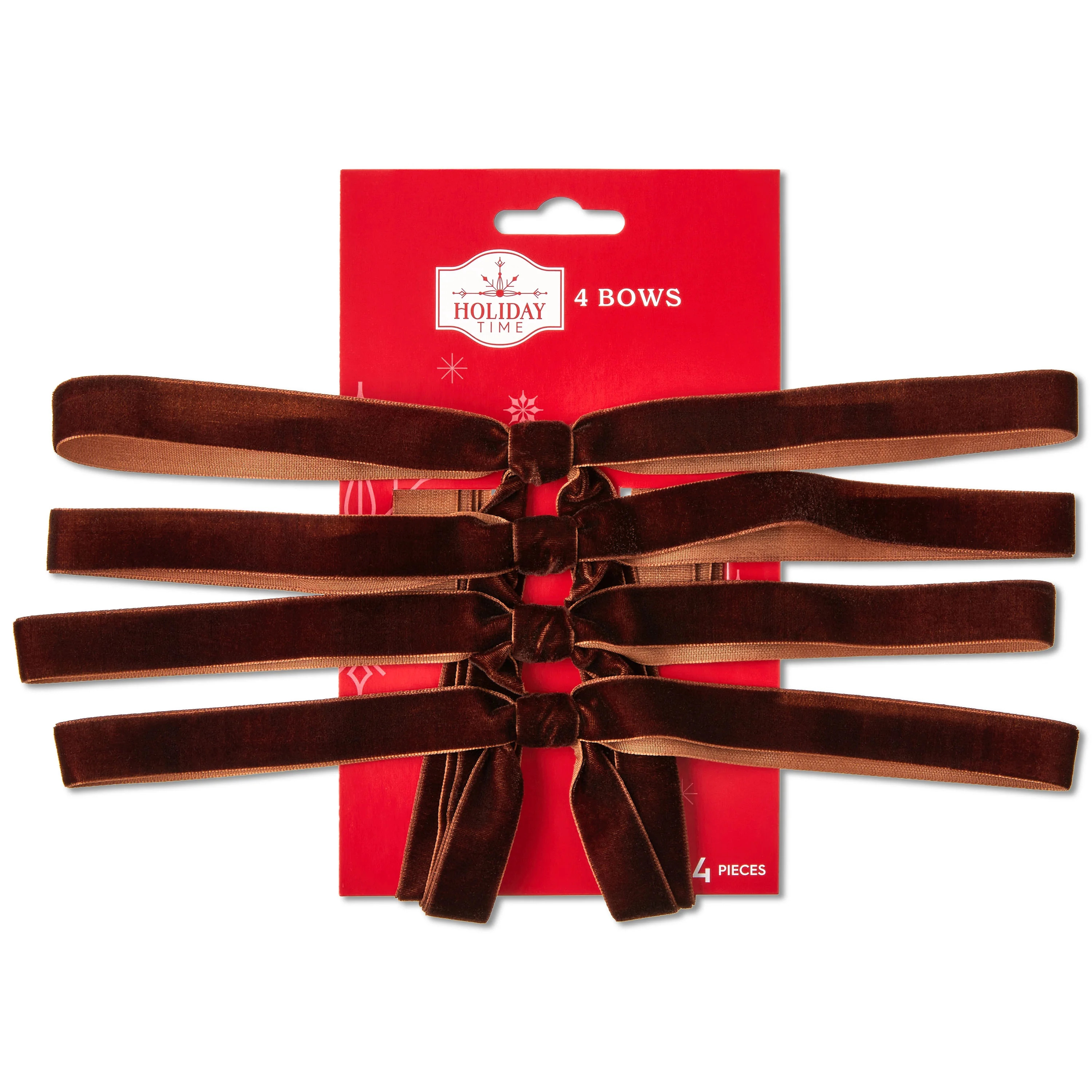Brown Tie Decorative Christmas Bows, 4 Count, by Holiday Time | Walmart (US)