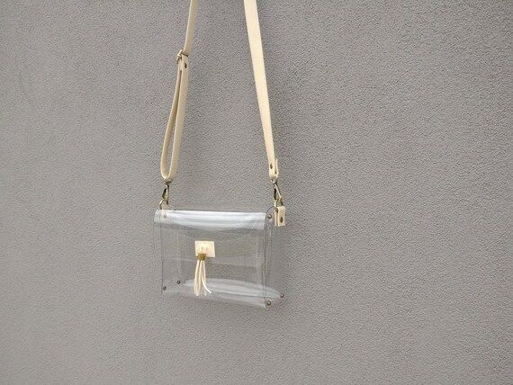 Clearlee Tan // Clear Stadium Bag Clear Crossbody Bag Nude Beige Clear Purse Handbag Clear Bag Po... | Etsy (US)